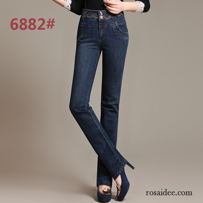 Boyfriend Hose Damen Schwarz Gerade Neu Stickerei Hohe Taille Dünn Jeans Damen Große Größe Hose Herbst Blau Elastisch Günstig