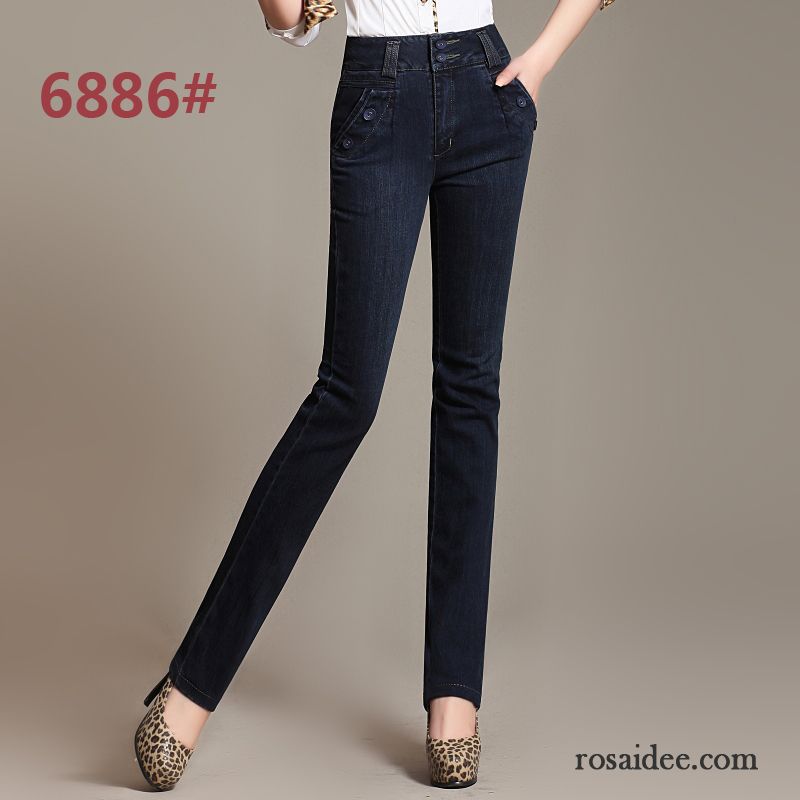 Boyfriend Hose Damen Schwarz Gerade Neu Stickerei Hohe Taille Dünn Jeans Damen Große Größe Hose Herbst Blau Elastisch Günstig