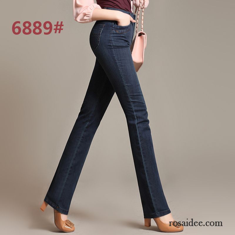 Boyfriend Hose Damen Schwarz Gerade Neu Stickerei Hohe Taille Dünn Jeans Damen Große Größe Hose Herbst Blau Elastisch Günstig