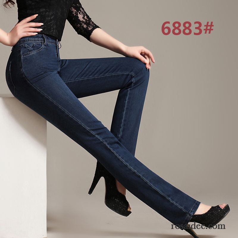 Boyfriend Hose Damen Schwarz Gerade Neu Stickerei Hohe Taille Dünn Jeans Damen Große Größe Hose Herbst Blau Elastisch Günstig