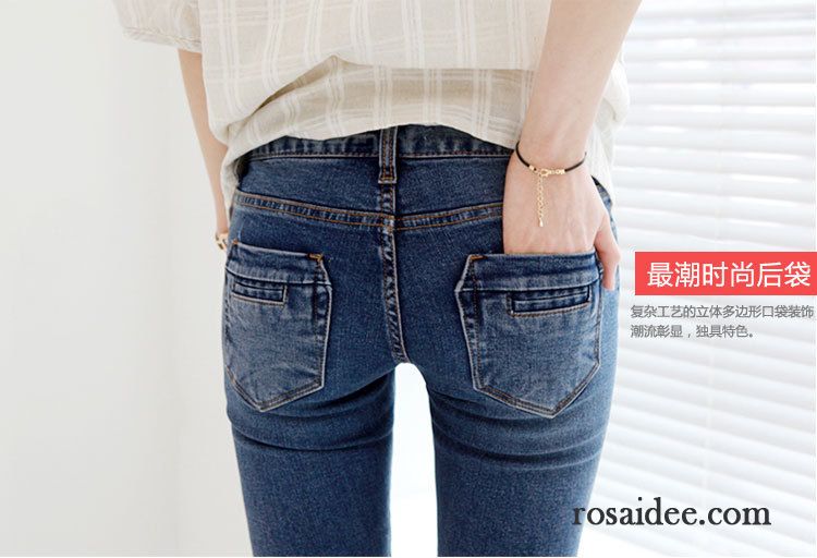 Boyfriend Jeans Damen Hellblau Allgleiches Feder Elastisch Dünn Jeans Sommer Rein Herbst Heißer Art Große Größe Baumwolle Bleistift Hose Günstig