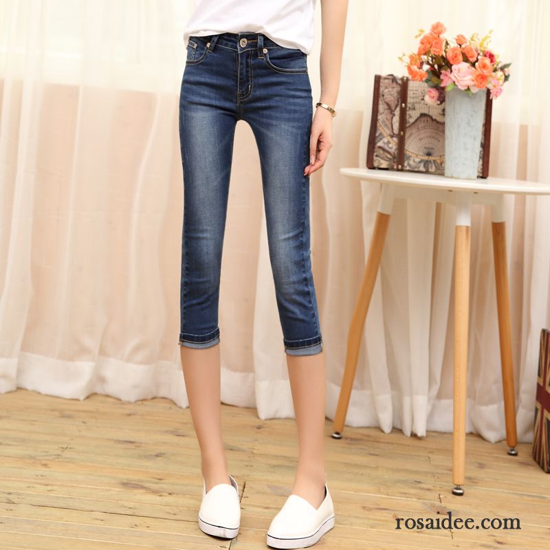 Boyfriend Jeans Damen Hellblau Große Größe Damen Kurze Hose Sommer Dünn Trend Hot Pants Hohe Taille Acht Hosen Schlank Schmales Bein Günstig