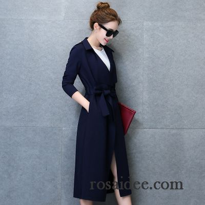 Braune Jacke Damen Herbst England Schnürung Neu Langer Abschnitt Überzieher Schlank Dünn Feder Temperament Damen