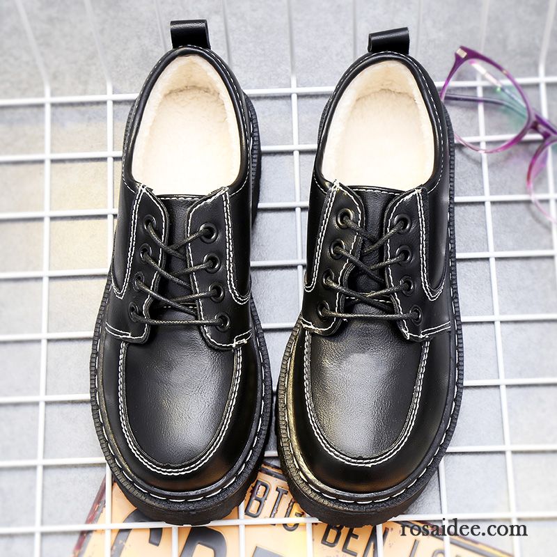 Braune Männer Schuhe Schwarz Dicke Sohle Retro Hochschule Wind Damen Allgleiches Trend Lederschuhe Winter Schnürschuhe Feder Neue Baumwolle Schuhe Schüler England Plus Samt Sale