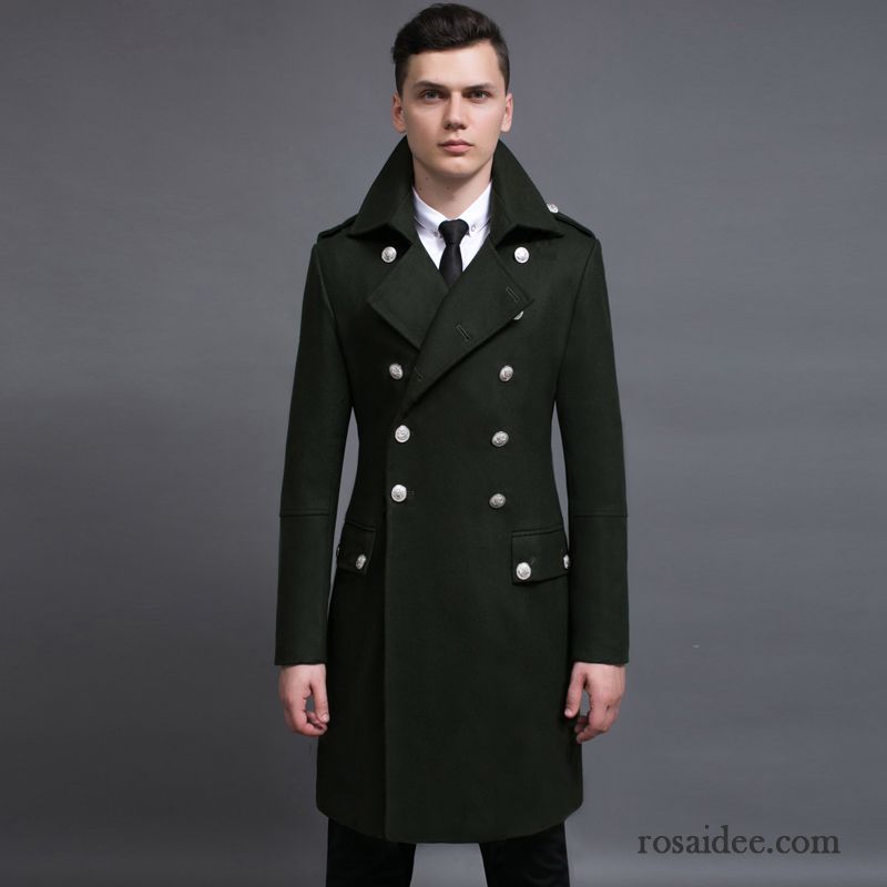 Brauner Mäntel Herren Schaltflächen Sortieren Retro Militärgrün Neu Wolle Mäntel Herbst Überzieher Winter Herren Große Größe Langer Abschnitt Sale