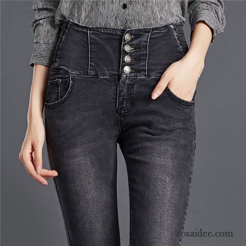 Bunte Jeans Damen Dünn Herbst Hose Elastisch Hohe Taille Feder Damen Schaltflächen Sortieren Bleistift Hose Trend Jeans