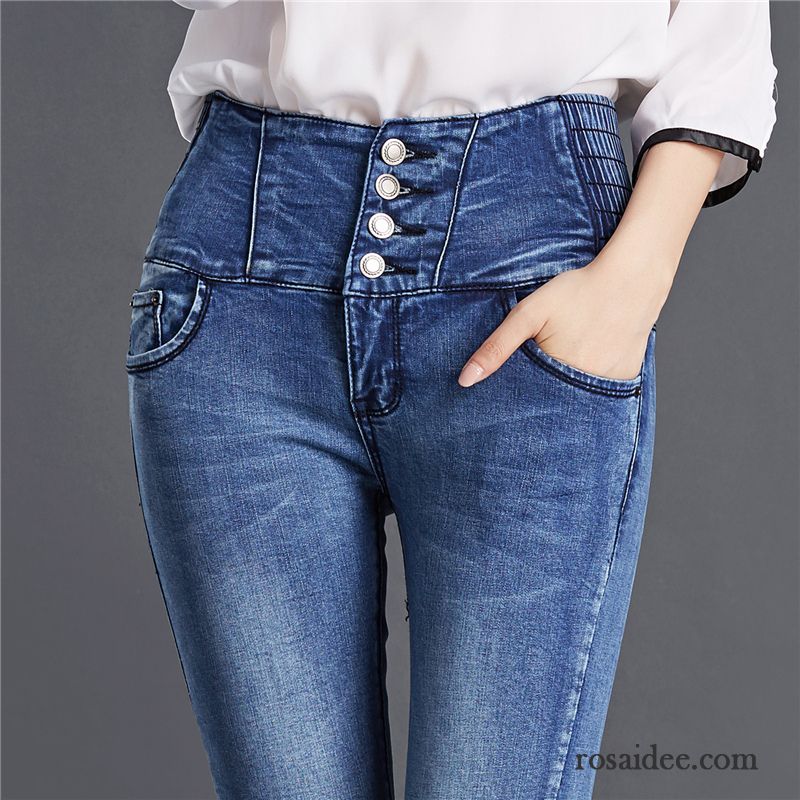 Bunte Jeans Damen Dünn Herbst Hose Elastisch Hohe Taille Feder Damen Schaltflächen Sortieren Bleistift Hose Trend Jeans