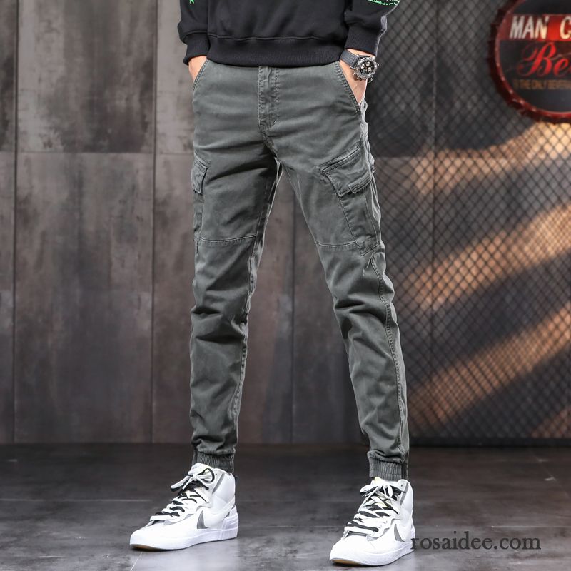 Cargohose Herren Lange Allgleiches Trend Schmales Bein Schlank Neu Schwarz