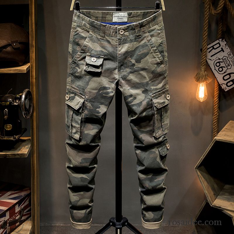 Cargohose Herren Lange Draussen Lose Werkzeugbau Baumwolle Neu Camouflage Grün