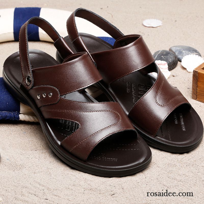 Coole Herren Sandalen Neue Atmungsaktiv Große Größe Schuhe Oberleder Echtleder Sandalen Herren Casual Rom Strand Günstig