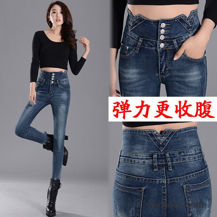 Damen Boyfriend Jeans Herbst Hose Große Größe Schlank Feder Trend Dunkel Jeans Damen Elastisch Dünn Hohe Taille Fest Verkaufen