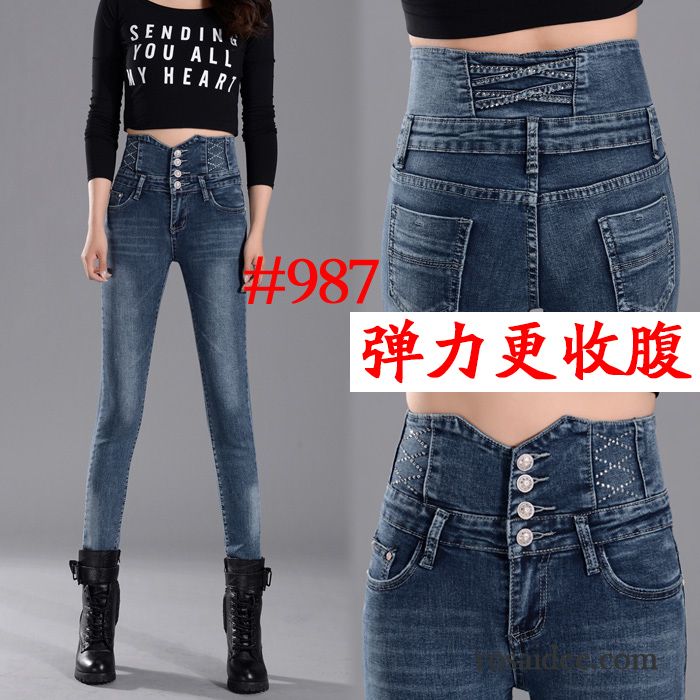 Damen Boyfriend Jeans Herbst Hose Große Größe Schlank Feder Trend Dunkel Jeans Damen Elastisch Dünn Hohe Taille Fest Verkaufen