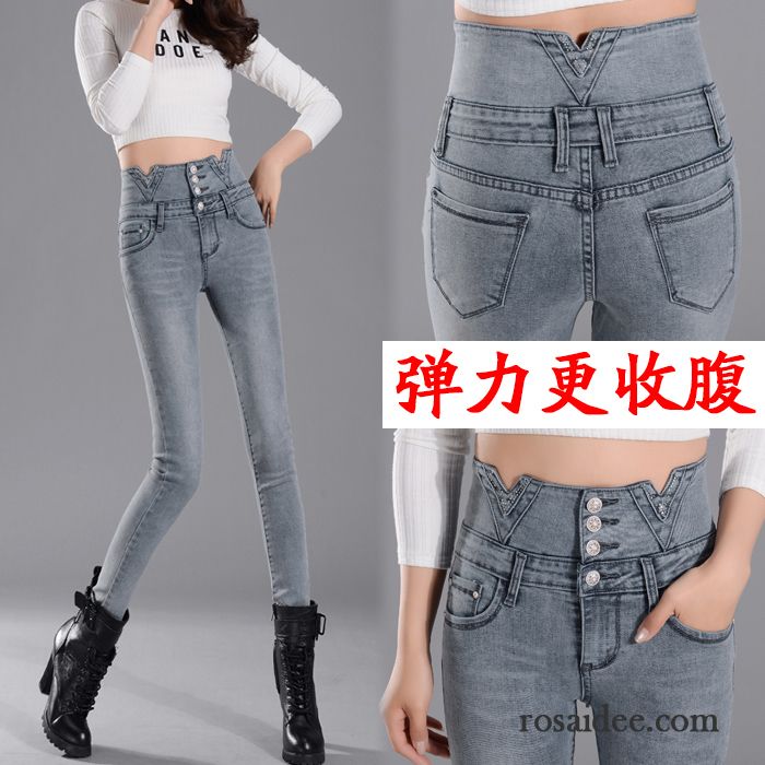 Damen Boyfriend Jeans Herbst Hose Große Größe Schlank Feder Trend Dunkel Jeans Damen Elastisch Dünn Hohe Taille Fest Verkaufen