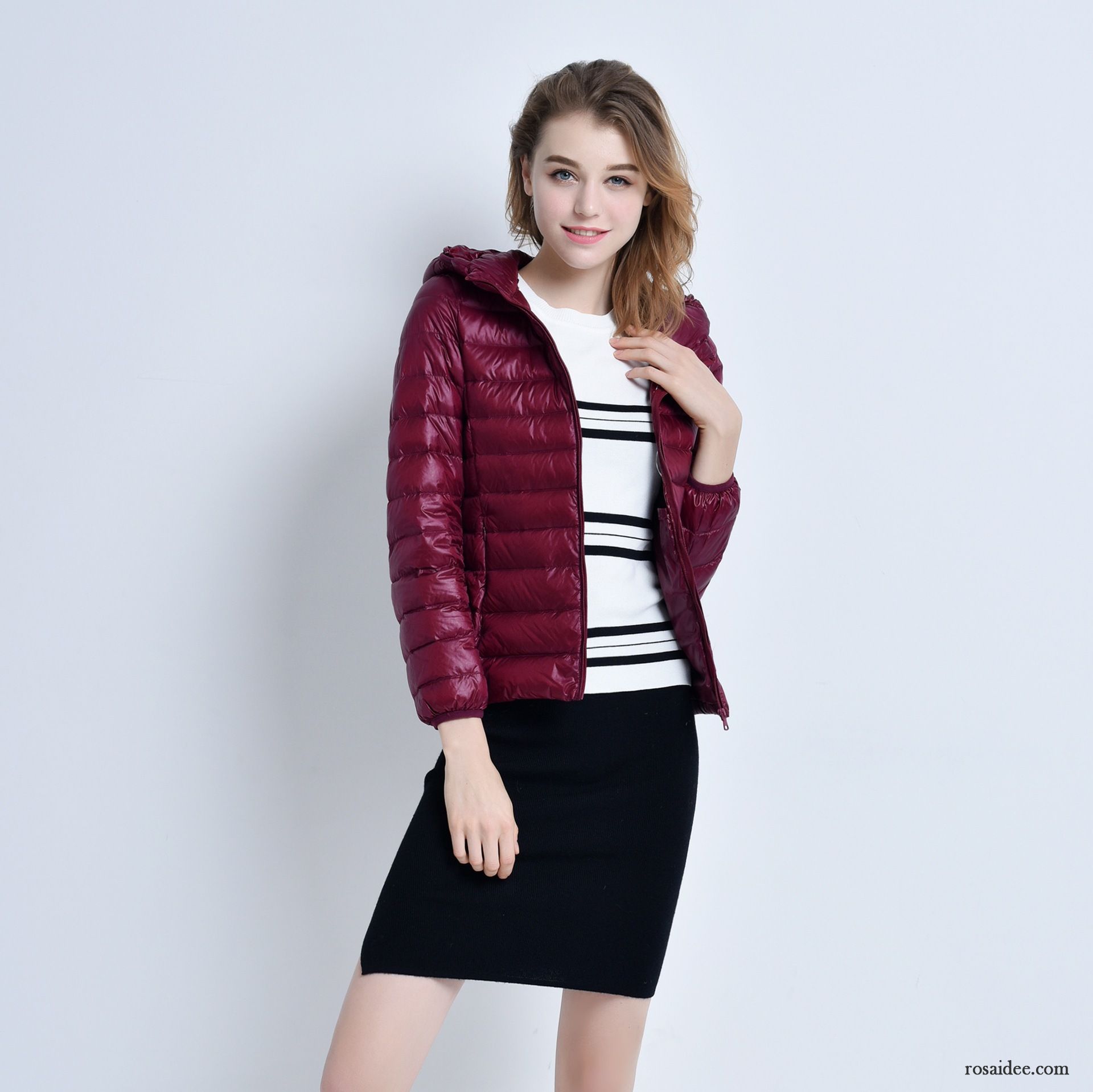 Damen Daunenjacke Pink Rein Winterkleidung Überzieher Daunenjacke Dünn Kapuze Neu Schlank Damen Herbst Kaufen