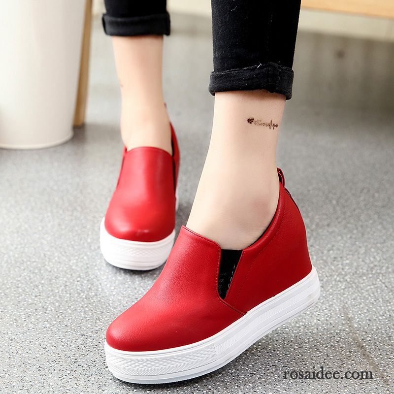 Damen Halbschuhe Leder Allgleiches Dicke Sohle Faul Erhöht Weiß Keilschuhe Casual Schnürschuhe Damen Halbschuhe Atmungsaktiv Verkaufen