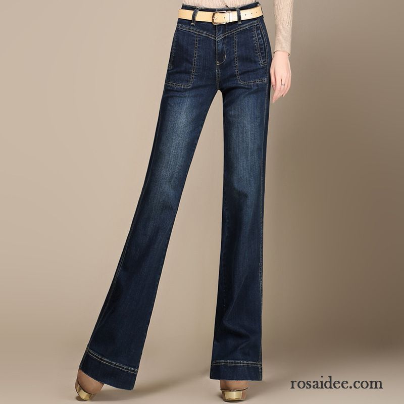 Damen Jeans Lange Größen Weites Bein Groß Große Größe Herbst Hohe Taille Spleißen Ausgestellte Jeans Winter Damen Elastisch Verdickung