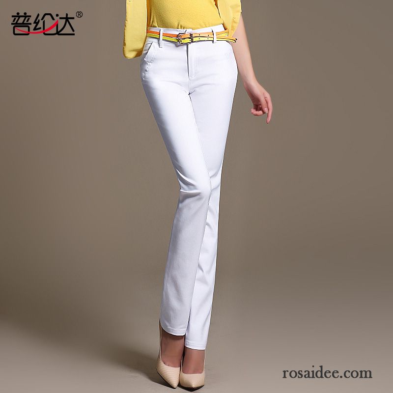 Damen Jeans Online Große Größe Feder Gerade Elastisch Hose Middle Waisted Dünn Herbst Weiß Damen Freizeit Billig