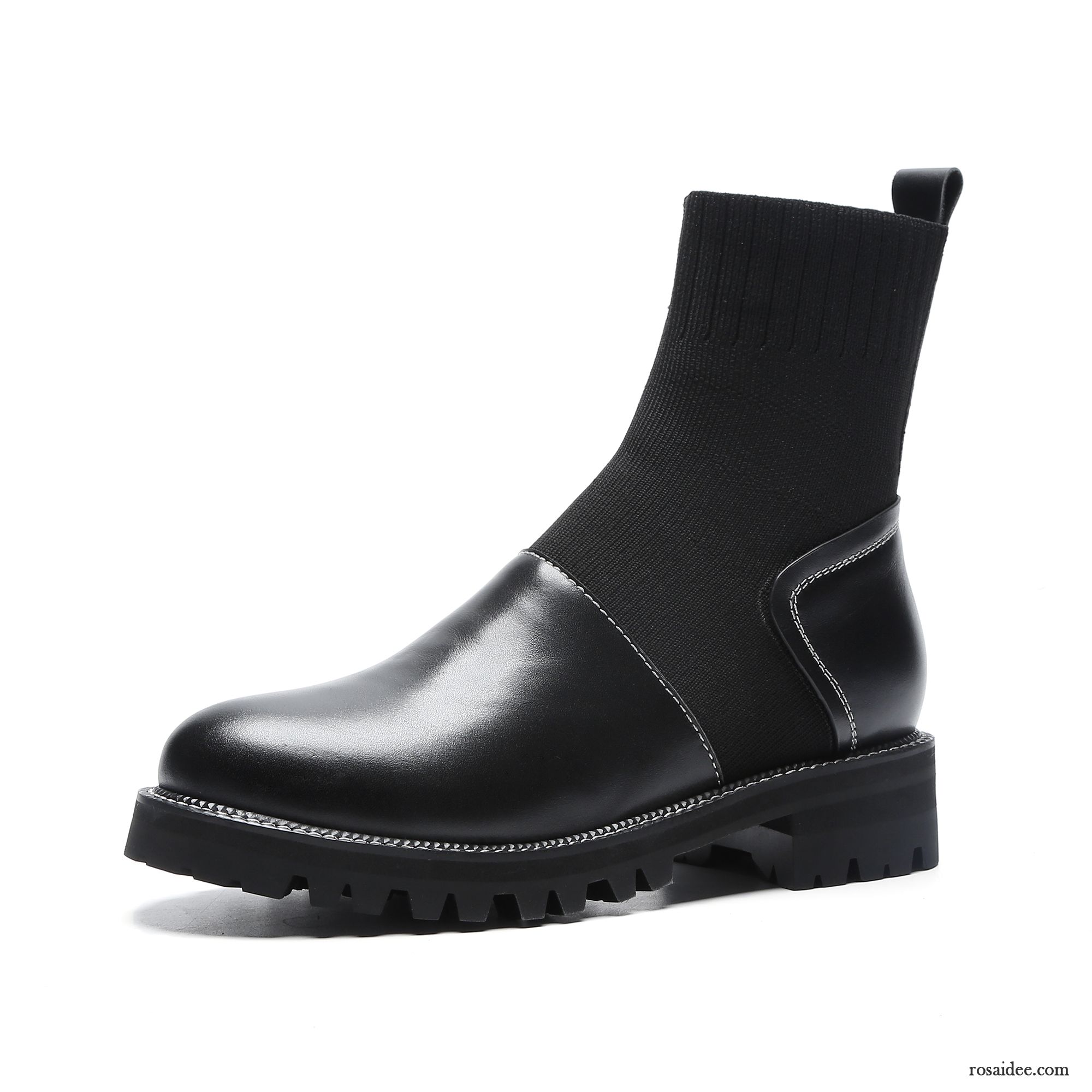 Damen Kurzschaft Stiefel Schüler Echtleder Neue Allgleiches Schwarz Kurze Stiefel Elastizität Martin Stiehlt Damen Runde Zehe