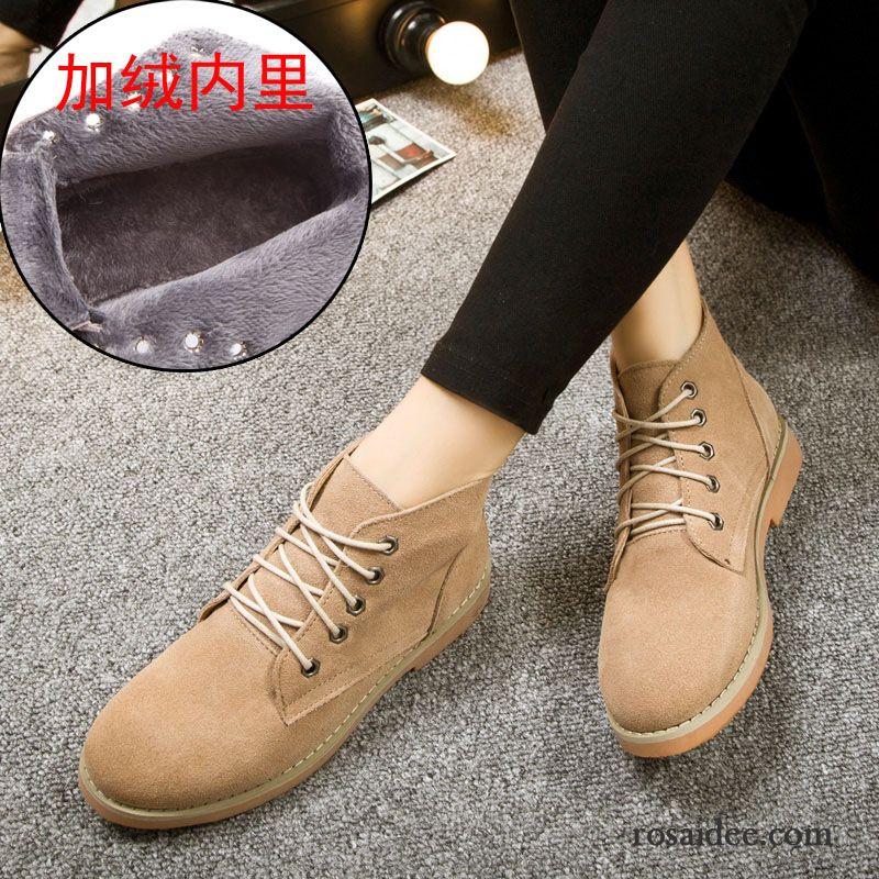 Damen Lederstiefel Braun England Schuhe Retro Plus Samt Damen Schüler Flache Martin Stiehlt Runde Zehe Allgleiches Herbst Winter Echtleder Gefrostet Kurze Rabatt