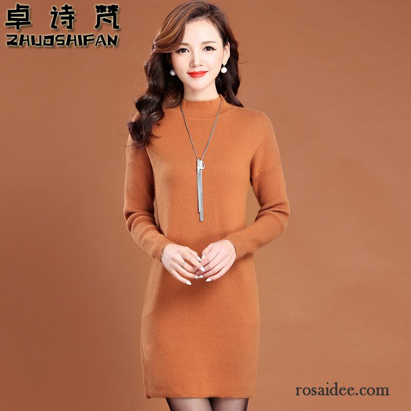 Damen Pullover Kragen Wollpullover Langer Abschnitt Kleider Unteres Hemd Herbst Damen Verdickung Winter Stricken Rabatt
