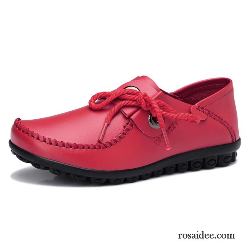 Damen Schuhe Rot Weiche Sohle Schuhe Atmungsaktiv Halbschuhe Flache Schuhe Echtleder Feder Casual Lederschuhe Schnürschuhe Damen Billig