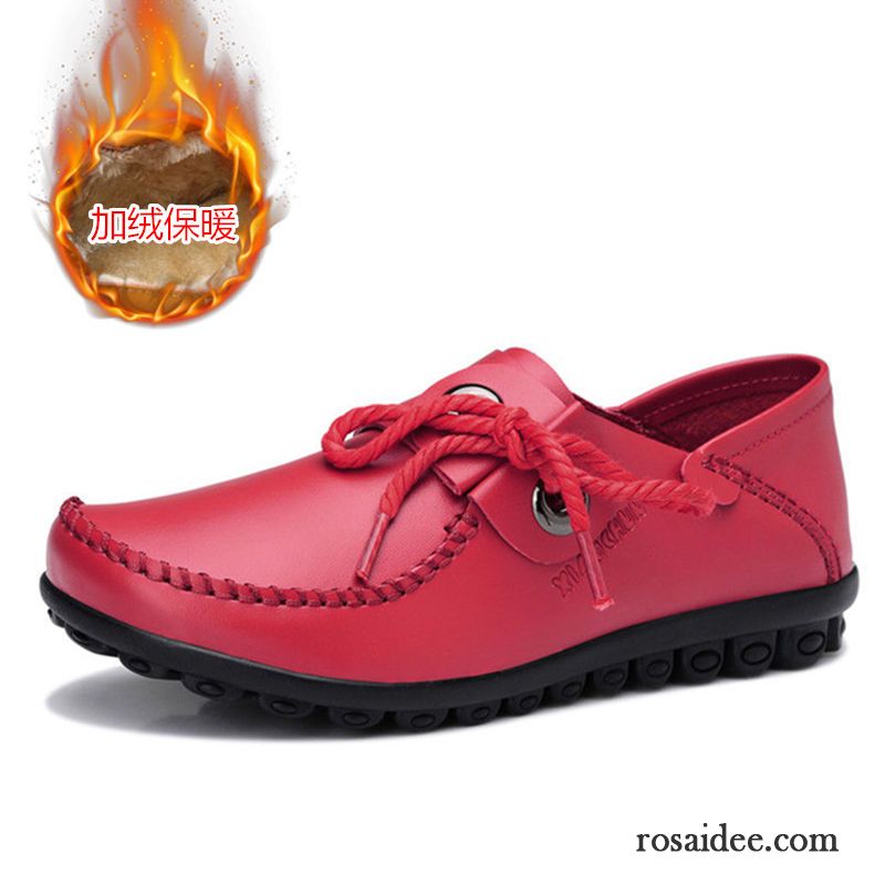 Damen Schuhe Rot Weiche Sohle Schuhe Atmungsaktiv Halbschuhe Flache Schuhe Echtleder Feder Casual Lederschuhe Schnürschuhe Damen Billig