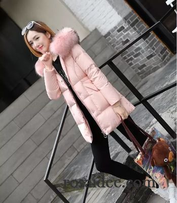 Damen Steppjacke Mit Kapuze Verdickung A Schreiben Überzieher Neu Rosa Großer Pelzkragen Daunenjacke Ausverkauf Langer Abschnitt Winterkleidung Damen Trend Verkaufen