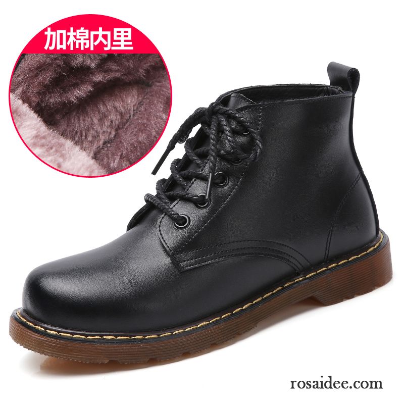 Damenschuhe Online Martin Stiehlt Plus Samt Flache Winter Schuhe Herbst Kurze Schnürung Damen Casual England Echtleder Billig