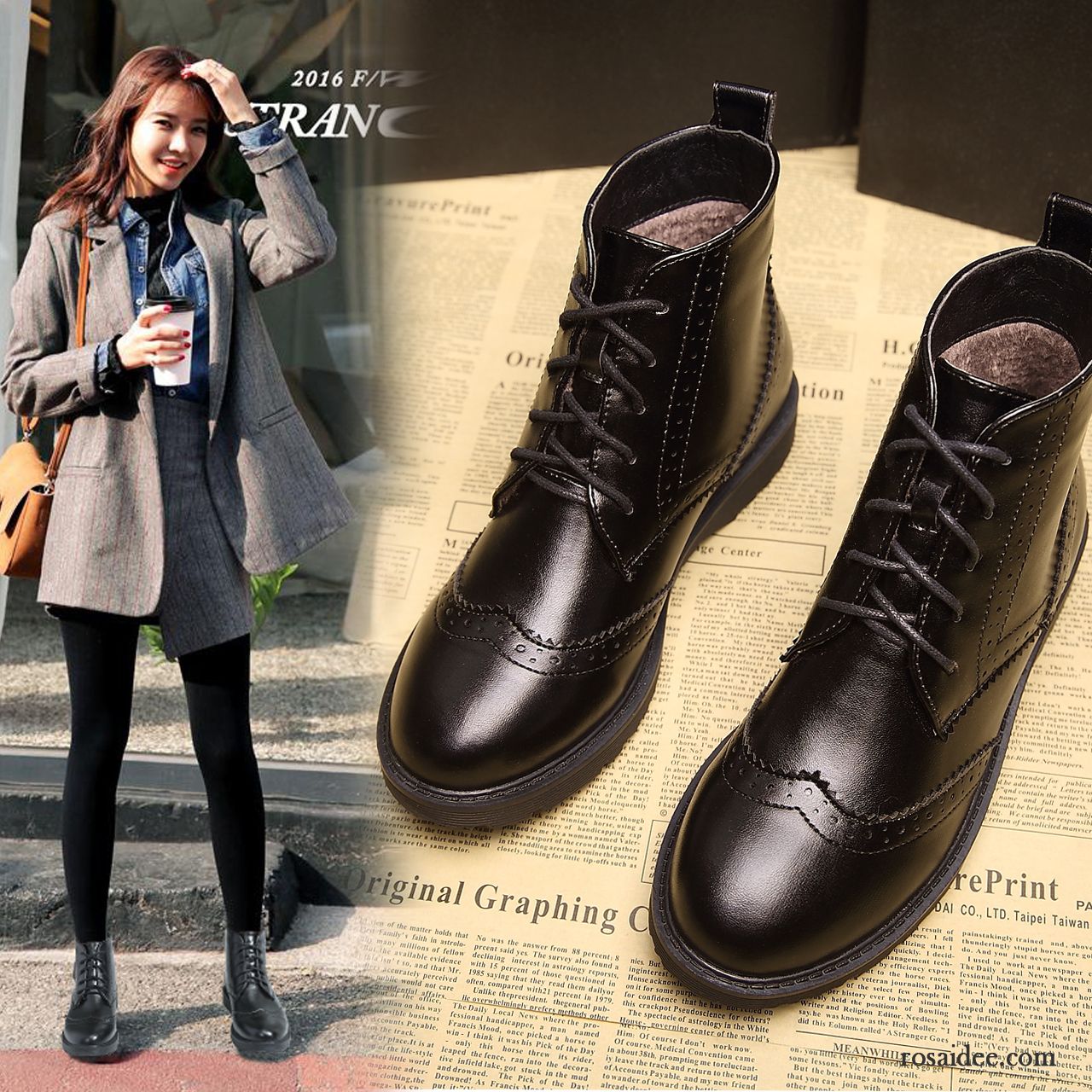 Damenschuhe Online Shop Lackleder Winter Feder Kurze Flache England Schnürung Neue Martin Stiehlt Damen