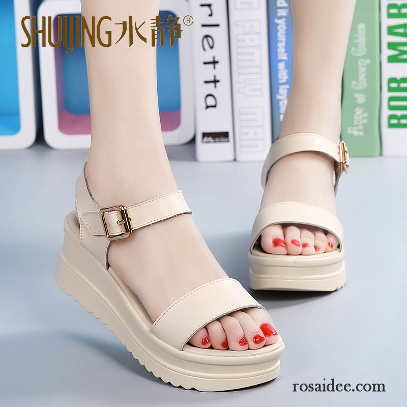 Damenschuhe Sandaletten Wasserdichte Plattform Schuhe Dicke Sohle Sommer Casual Sandalen Damen Keilschuhe Echtleder Neue Günstig