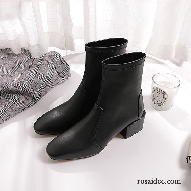 Damenstiefel Leder Schwarz Kurze Stiefel Martin Stiehlt Damen Herbst Schwarz Winter Dick Elastizität Neue