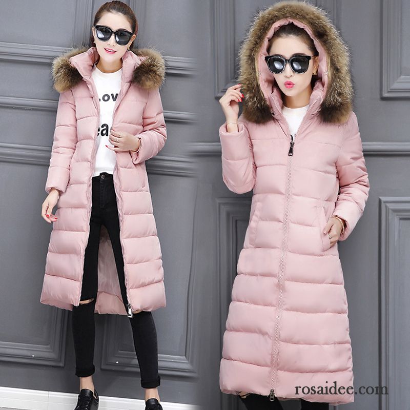 Daunenjacke Damen Mit Kapuze Rosa Baumwollgepolsterte Winter Baumwolle Verdickung Langer Abschnitt Überzieher Damen Neu