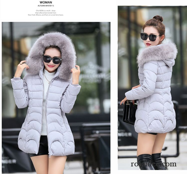 Daunenjacke Damen Warm Schlank Überzieher Großer Pelzkragen Dünn Langer Abschnitt Luxuriös Verdickung Winter Heißer Art Damen Baumwolle Billig