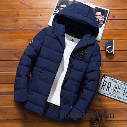 Daunenjacke Leicht Herren Dunkel Überzieher Herren Winter Trend Persönlichkeit Baumwollgepolsterte Baumwolle Neu Blau Kleider