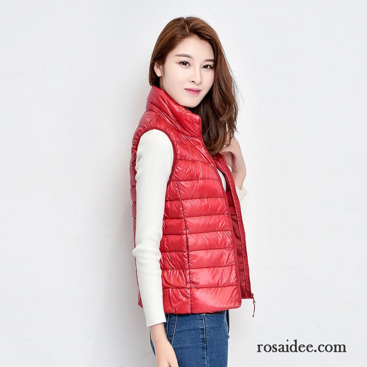 Dunkelblaue Winterjacke Damen Neu Große Größe Dünn Damen Stehkragen Freizeit Kurzer Absatz Licht Daunenjacke Weste Günstig