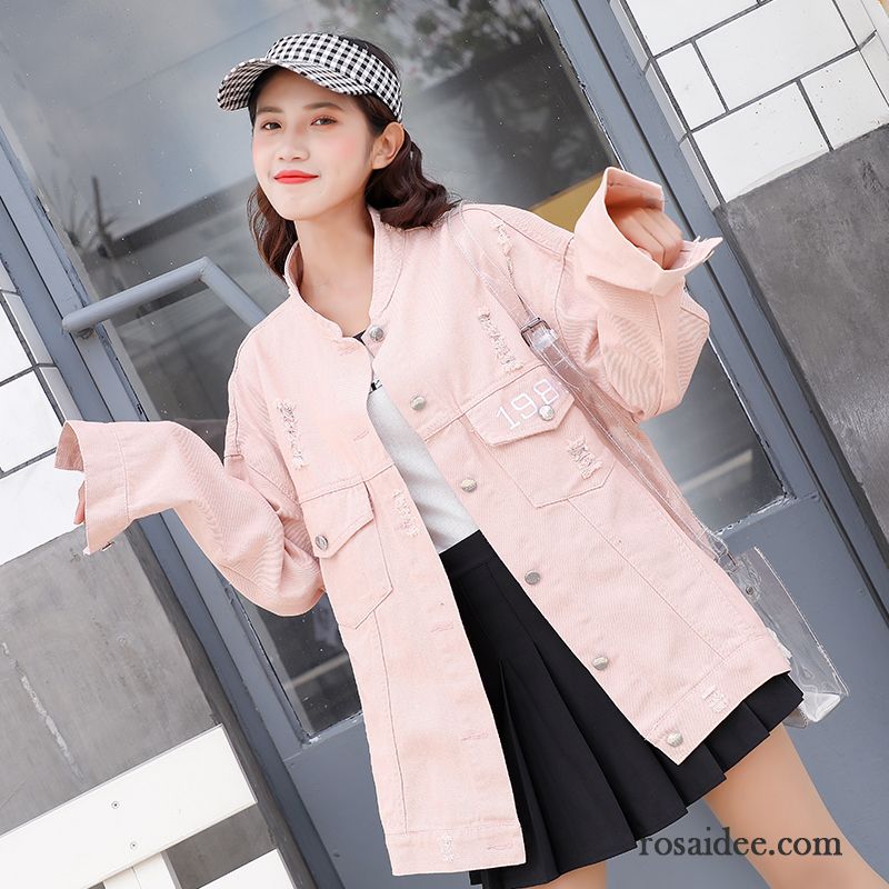 Dunkelblaue Übergangsjacke Damen Überzieher Damen Sonnenschein Jacke Löcher Violett Allgleiches Schüler Rote Rosa Gelb Hell Mantel Stickerei Lose Mädchen Günstig