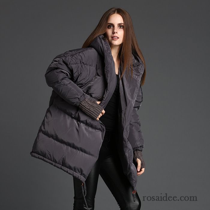 Echtfell Daunenjacke Damen Langer Abschnitt Damen Winter Schlank Neu Überzieher Warme Verdickung Daunenjacke Kapuze High-end Günstig