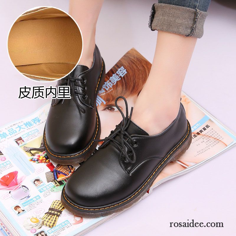 Exklusive Schuhe Damen Winter Feder Schüler Plus Samt Retro Flache Schuhe Herbst Schnürschuhe Damen Runde Zehe Oxford Casual Lederschuhe England Schwarz Kaufen