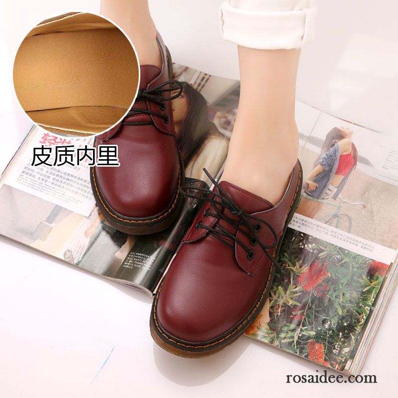 Exklusive Schuhe Damen Winter Feder Schüler Plus Samt Retro Flache Schuhe Herbst Schnürschuhe Damen Runde Zehe Oxford Casual Lederschuhe England Schwarz Kaufen