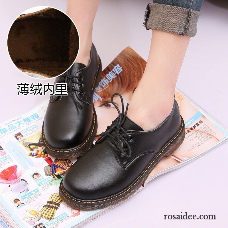 Exklusive Schuhe Damen Winter Feder Schüler Plus Samt Retro Flache Schuhe Herbst Schnürschuhe Damen Runde Zehe Oxford Casual Lederschuhe England Schwarz Kaufen