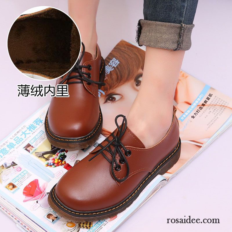 Exklusive Schuhe Damen Winter Feder Schüler Plus Samt Retro Flache Schuhe Herbst Schnürschuhe Damen Runde Zehe Oxford Casual Lederschuhe England Schwarz Kaufen