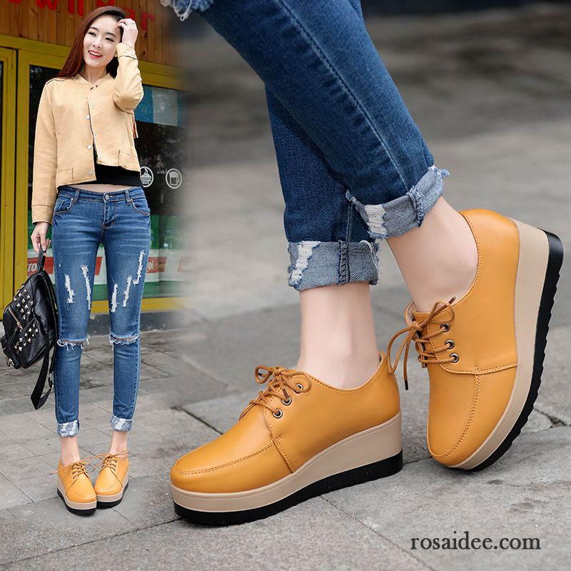 Exklusive Schuhe Online Casual Damen Neue Schnürschuhe Mode Plateauschuhe England Herbst Lederschuhe Feder Dicke Sohle Keilschuhe Günstig