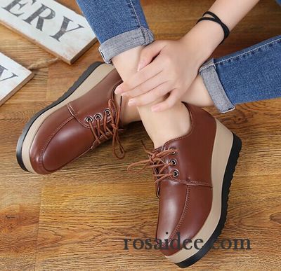 Exklusive Schuhe Online Casual Damen Neue Schnürschuhe Mode Plateauschuhe England Herbst Lederschuhe Feder Dicke Sohle Keilschuhe Günstig