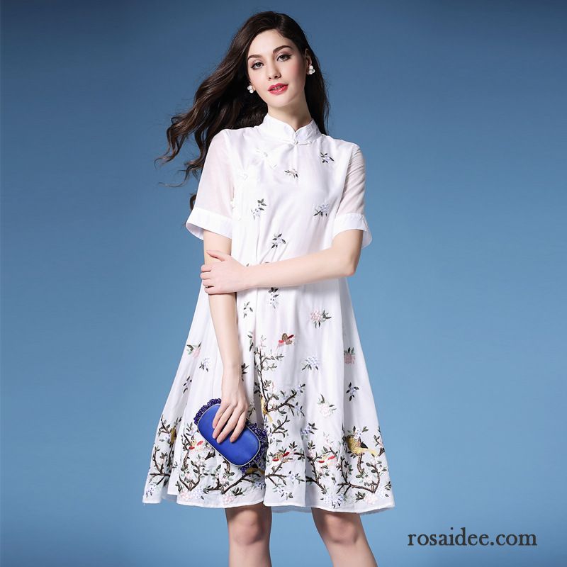 Festliche Kleider Online Shop Stehkragen Mode Kleider Nationalen Stil Feder Damen Stickerei Cheongsam Groß