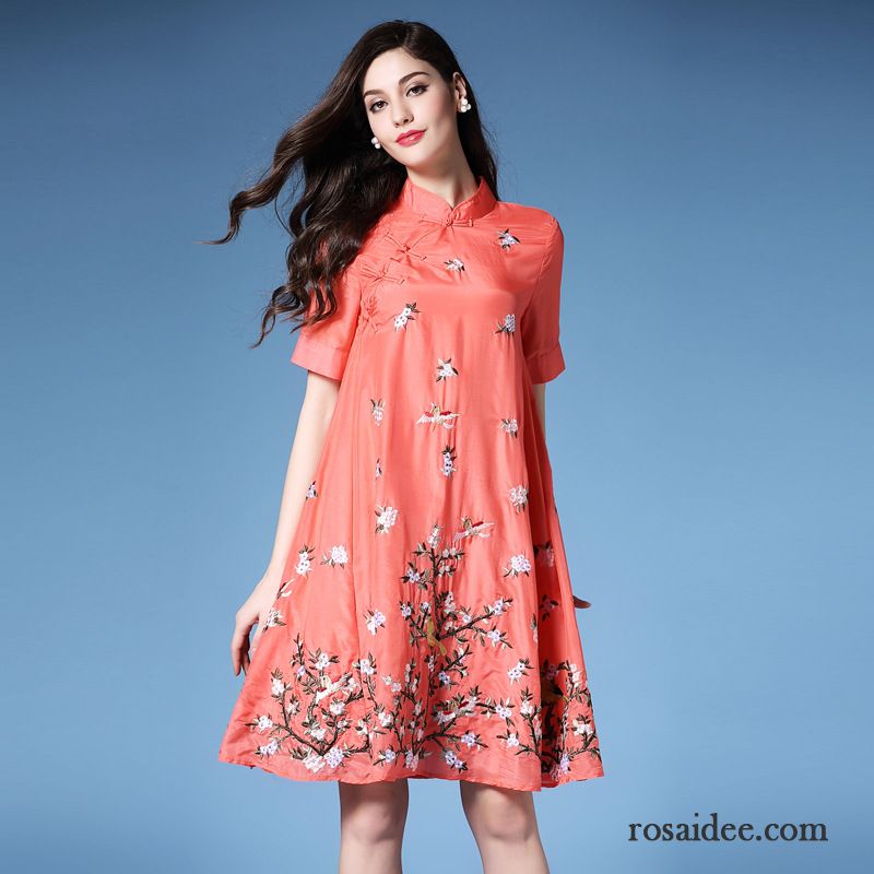 Festliche Kleider Online Shop Stehkragen Mode Kleider Nationalen Stil Feder Damen Stickerei Cheongsam Groß
