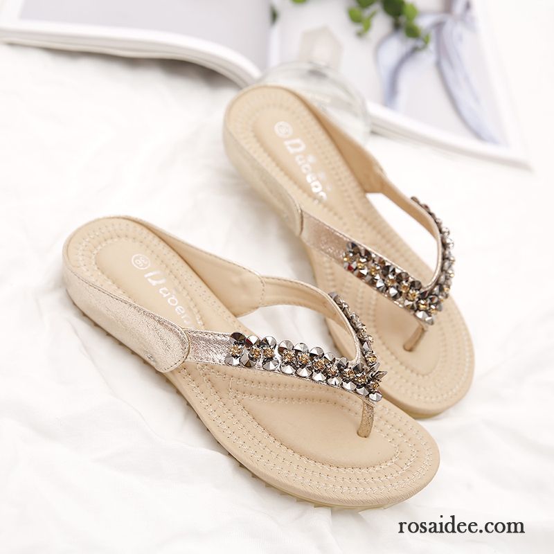 Flip Flops Damen Hausschuhe Neue Sommer Allgleiches Mode Sandfarben Gold