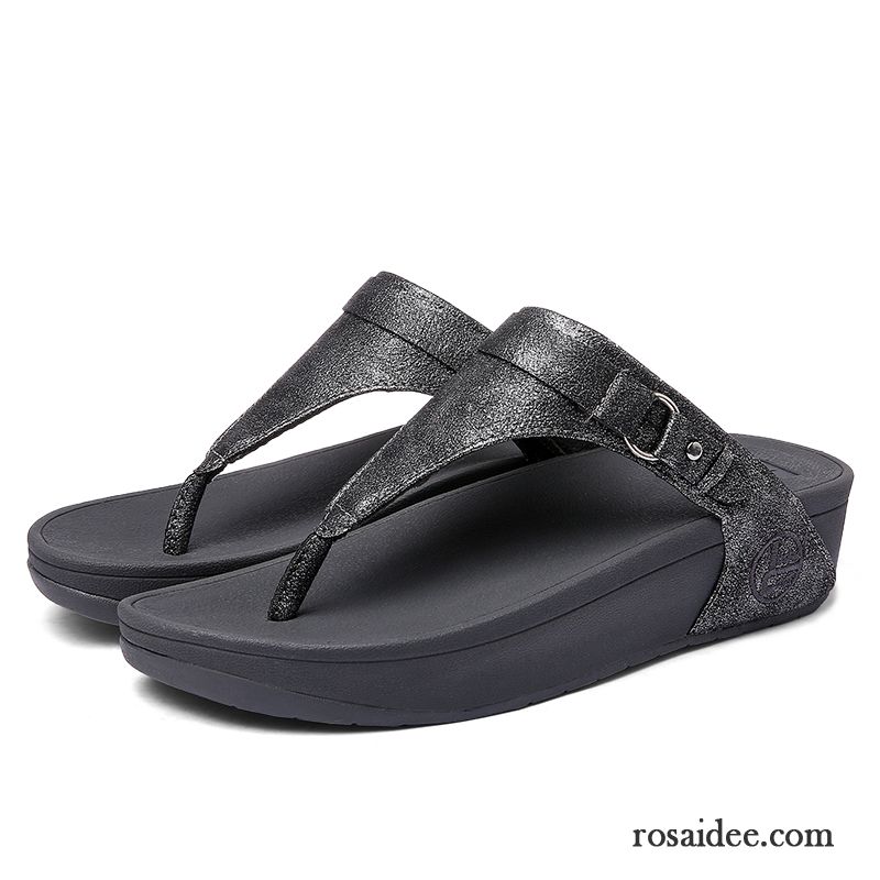 Flip Flops Damen Mode Sommer Hausschuhe Dicke Sohle Gemütlich Keilschuhe Dunkelblau Sandfarben