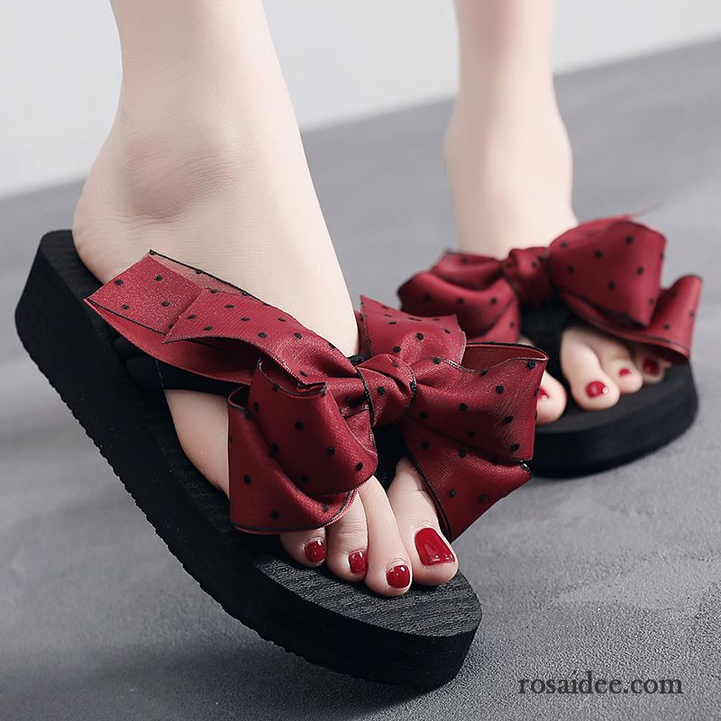 Flip Flops Damen Schuhe Neue Sommer Bogen Schwarz Rot
