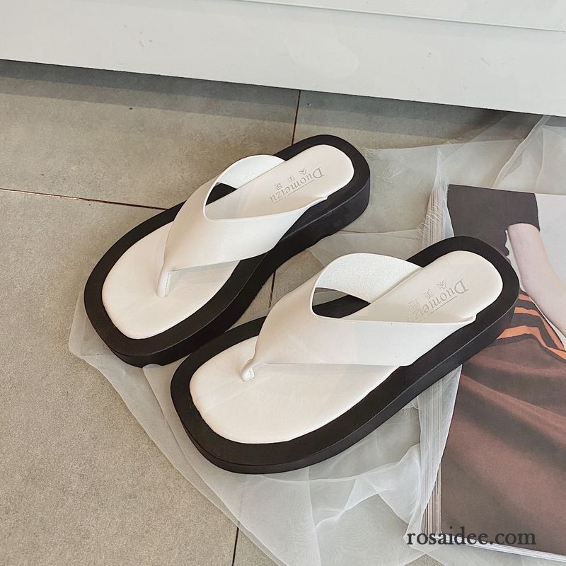 Flip Flops Damen Sommer Hausschuhe Dicke Sohle Erhöht Neue Mode Sandfarben Schwarz