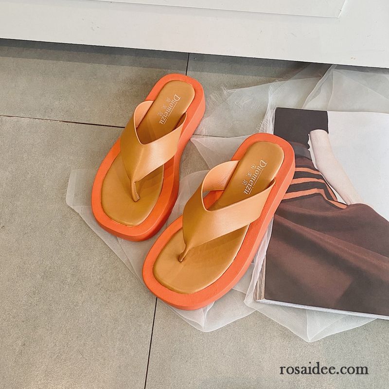 Flip Flops Damen Sommer Hausschuhe Dicke Sohle Erhöht Neue Mode Sandfarben Schwarz